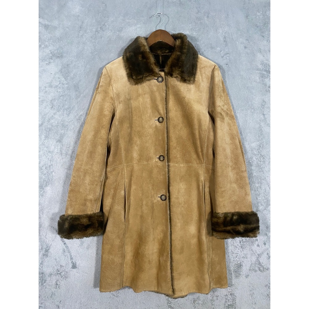 LNR‎ La Nouvelle Renaissance Jacket Sz L Tan Suede Faux Fur Shearling Penny Lane